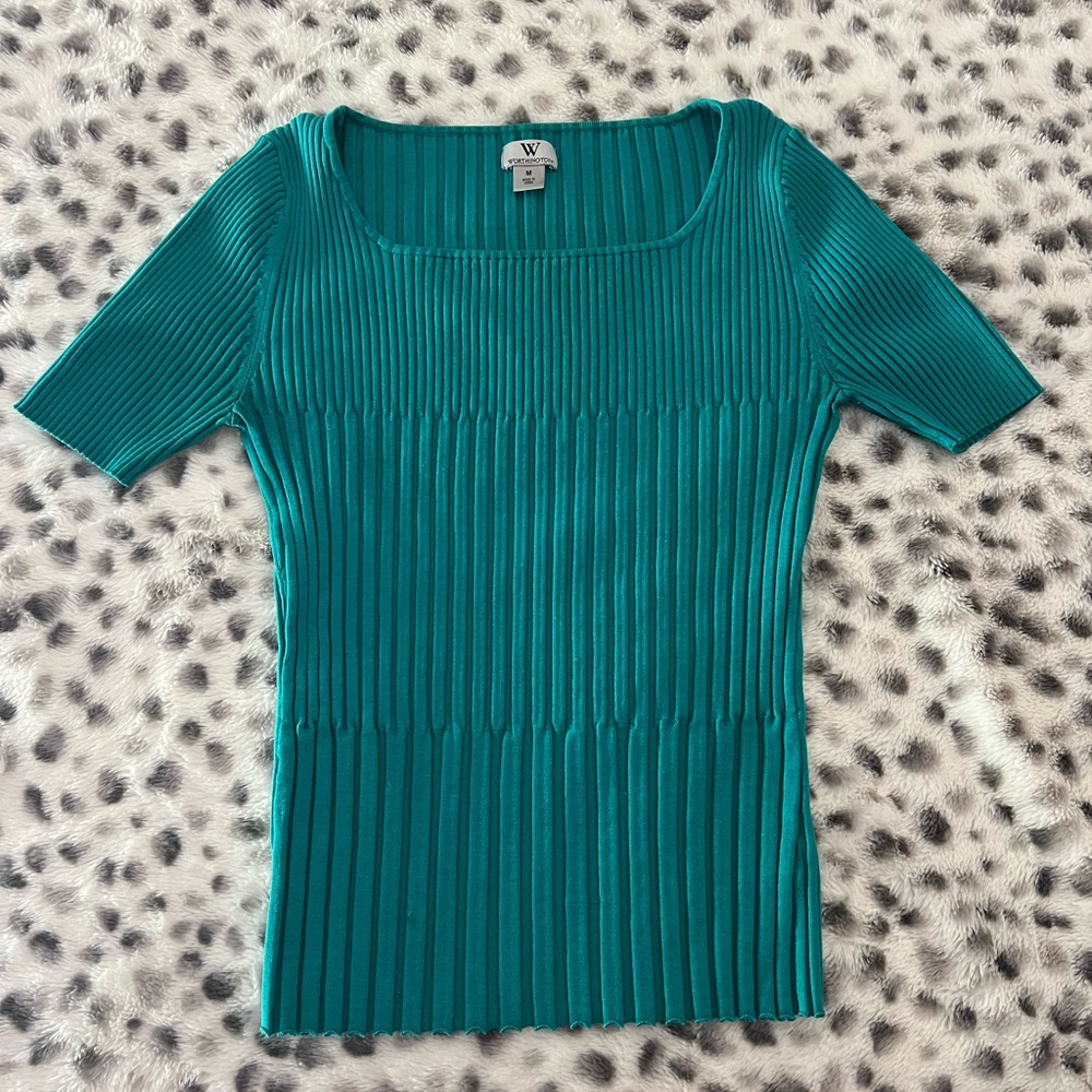 Ribbed Teal Short Sleeve Knit Top
